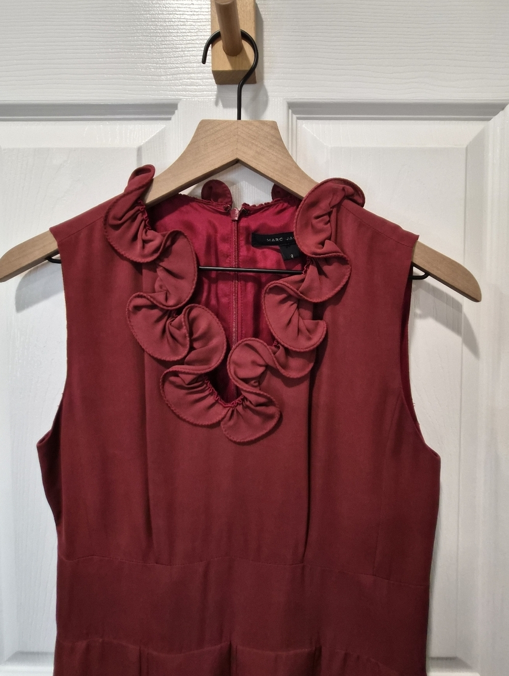 Marc Jacobs Size 2 Red Sleeveless Ruffle Neck Fit & Flare Midi Dress - Picture 5 of 13